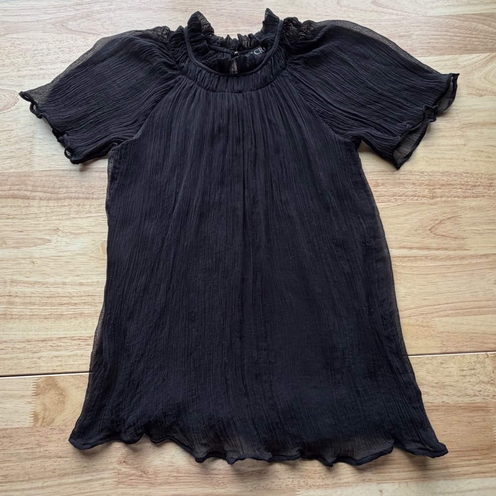 J.Crew Crinkle Chiffon Smocked Top Black XXS